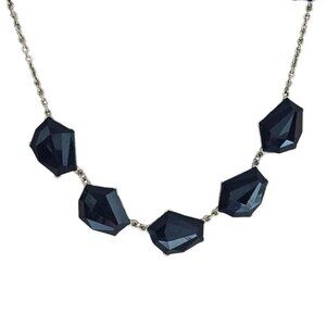Vintage Faceted Black Stone Chunky Statement Necklace Fashion Jewelry Women